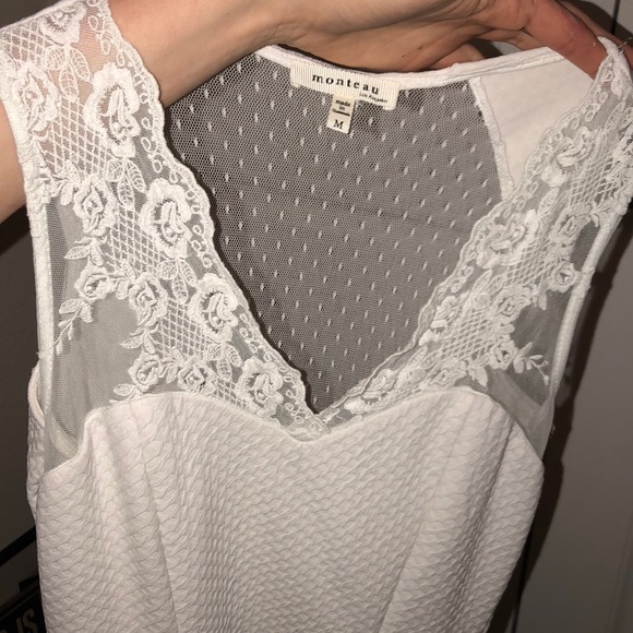 WHITE W/LACE STRETCH SKATER MINI DRESS - Picture 3 of 3